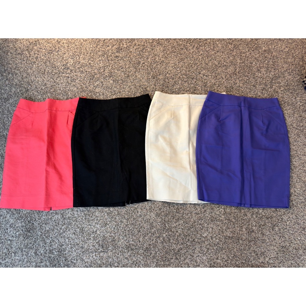 Lot of 4 J.Crew The Pencil Skirt Cotton Knee Length Office Skirts Size 2 Multi